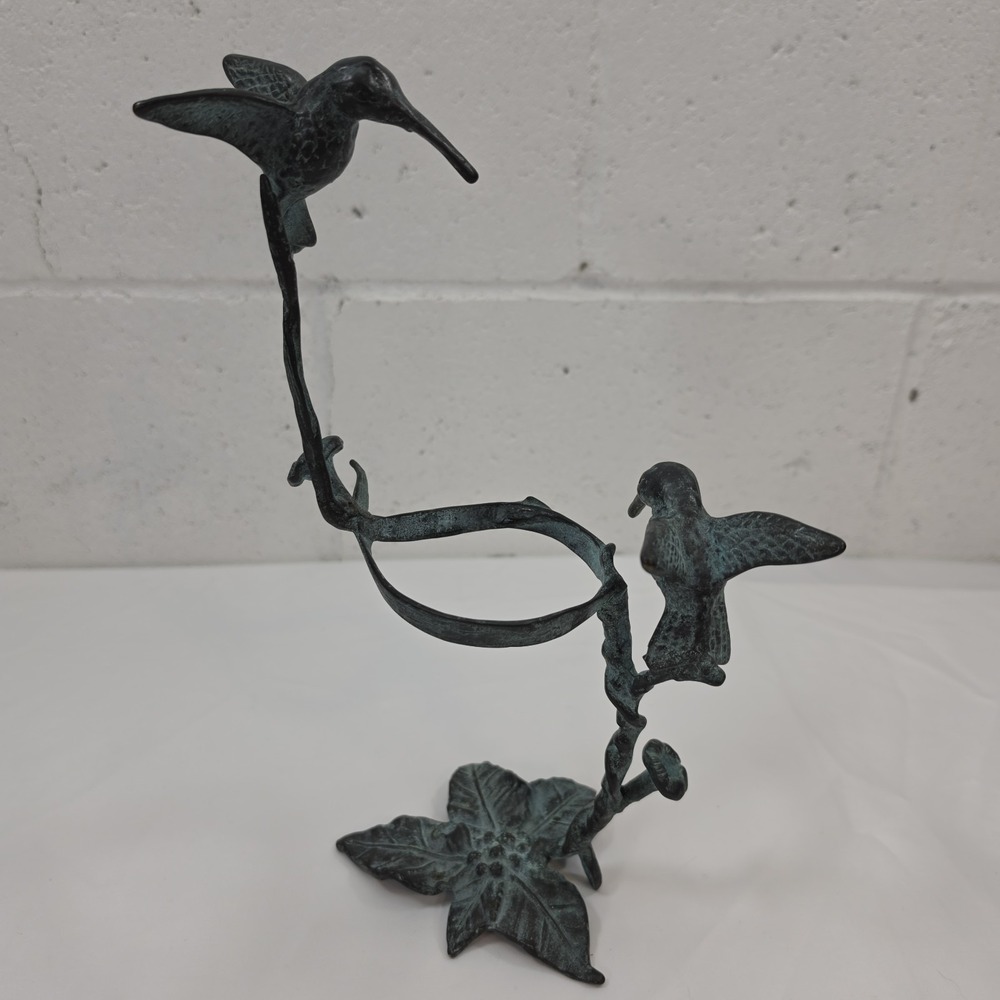 Vintage Brass Hummingbird Sculpture SPI Vase Verdigris Patina Acid-Washed Green